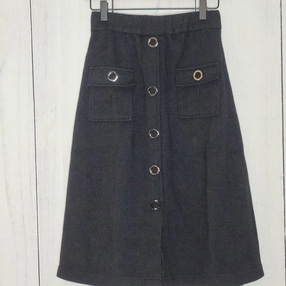 Few Moda New York A line Accent Button Knee Length Knit Winter‎ Skirt Sz M